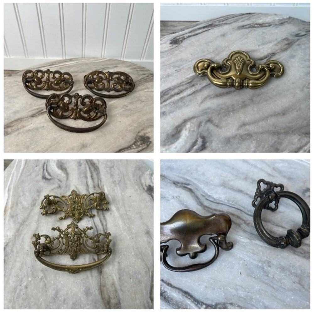 Vintage Ornate Brass Furniture Hardware Lot (8) Drawer Pulls